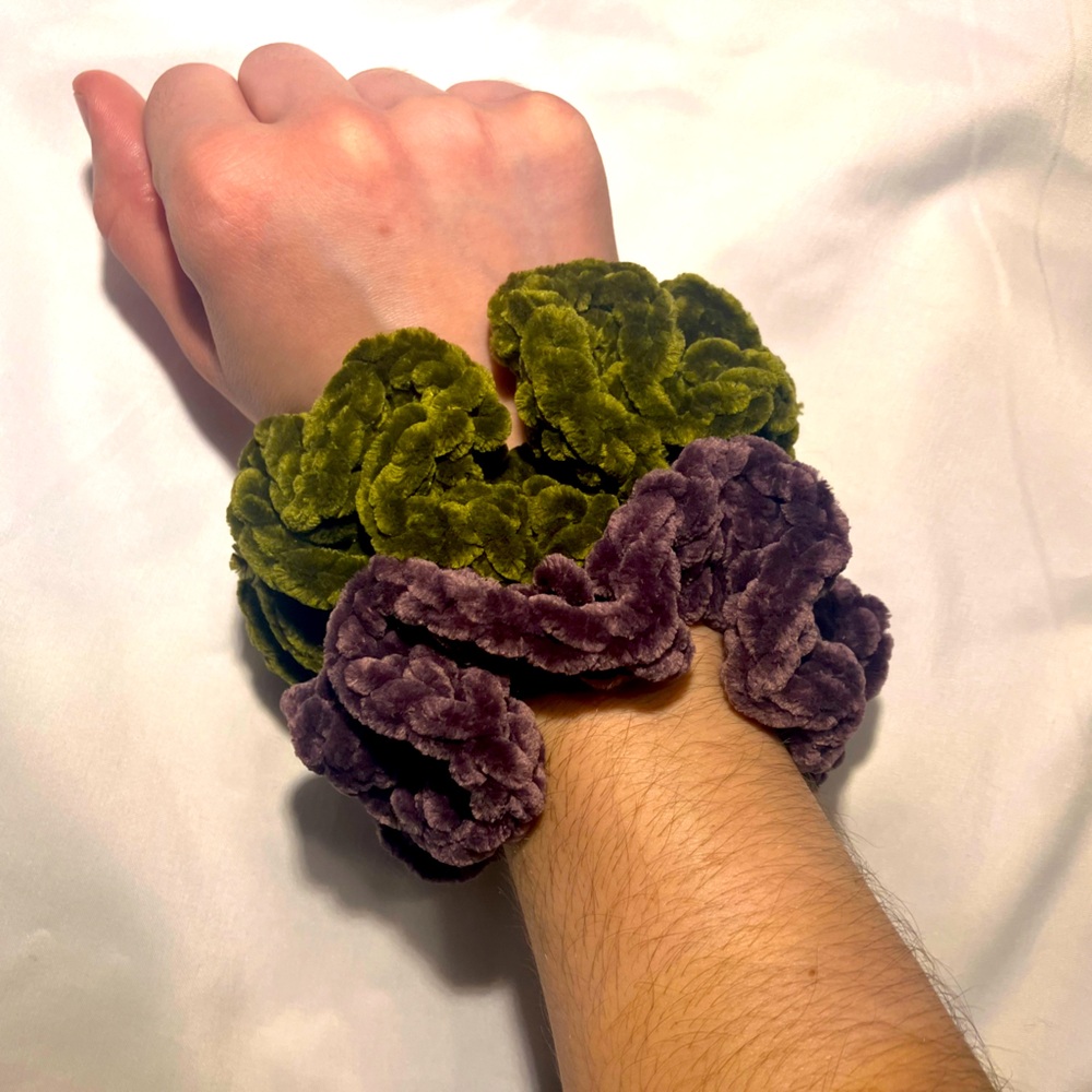 Velvet Scrunchie Set of 2 - Olive Green and Plum